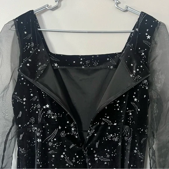 Black Velvet Sparkly Celestial Gothic Mini Dress XL Stars Fairy Grunge Witchy - Picture 8 of 11